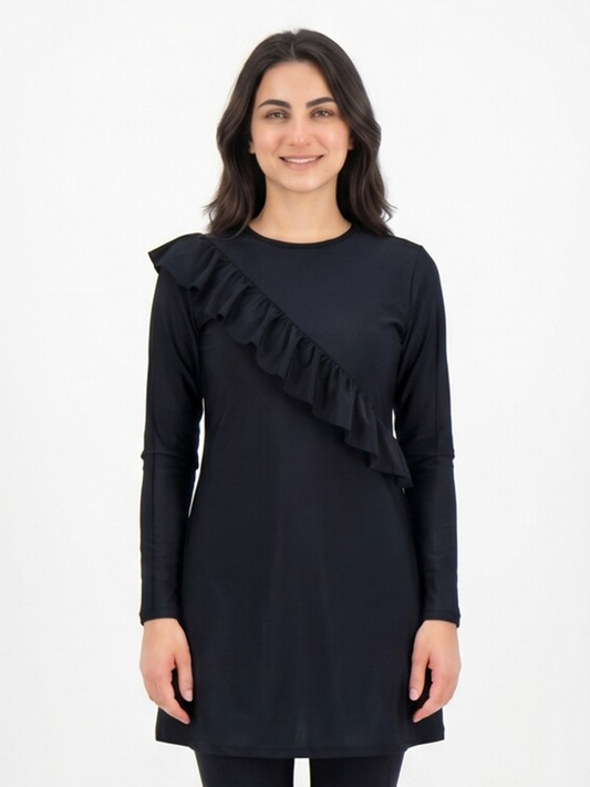 Valiina Black Basic Ruffle Swuimsuit