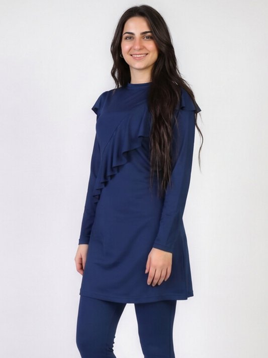 Valiina Navy Blue Basic Ruffle Swuimsuit