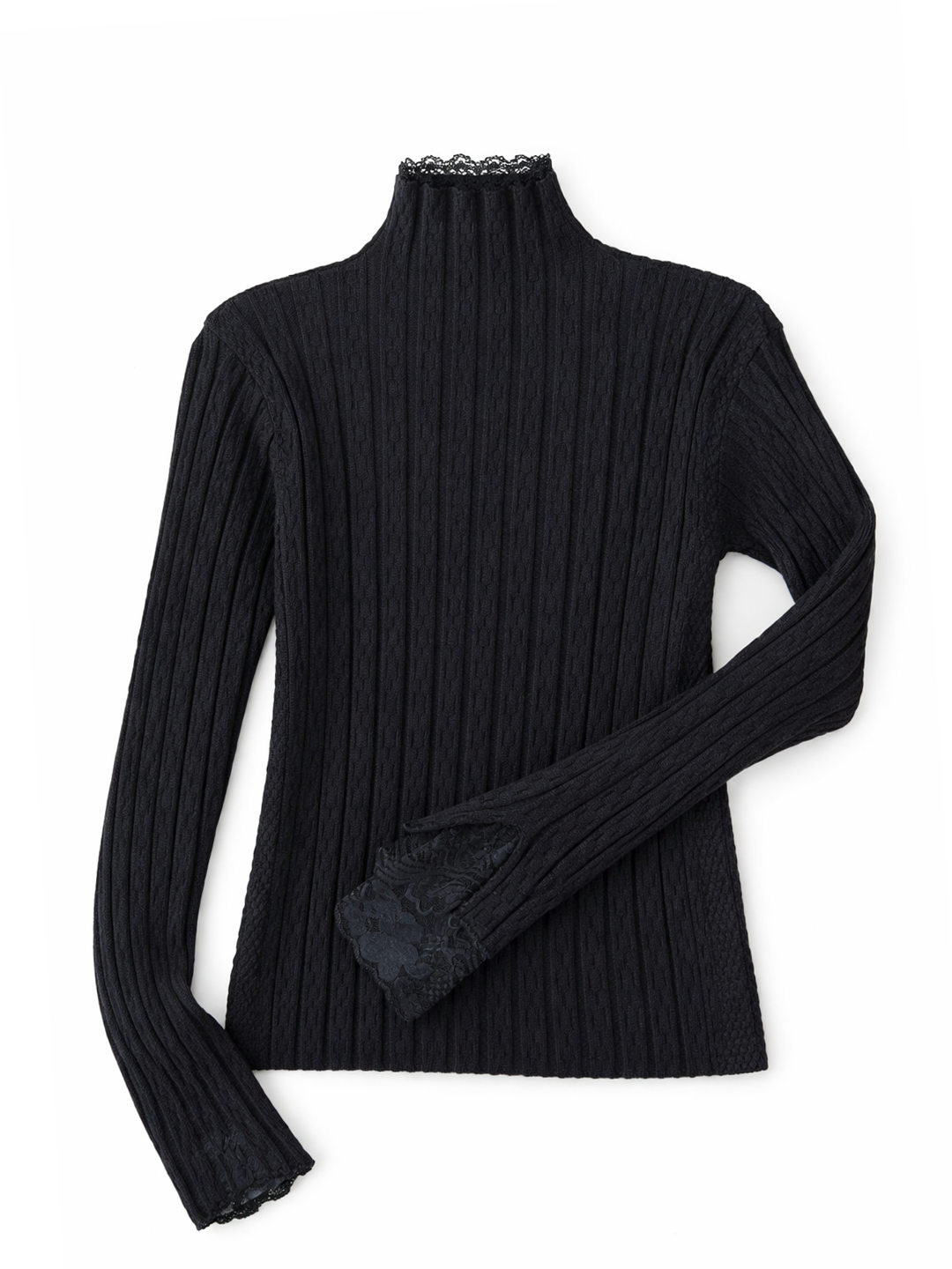 Elegant High Neck Lace-Trimmed Sweater