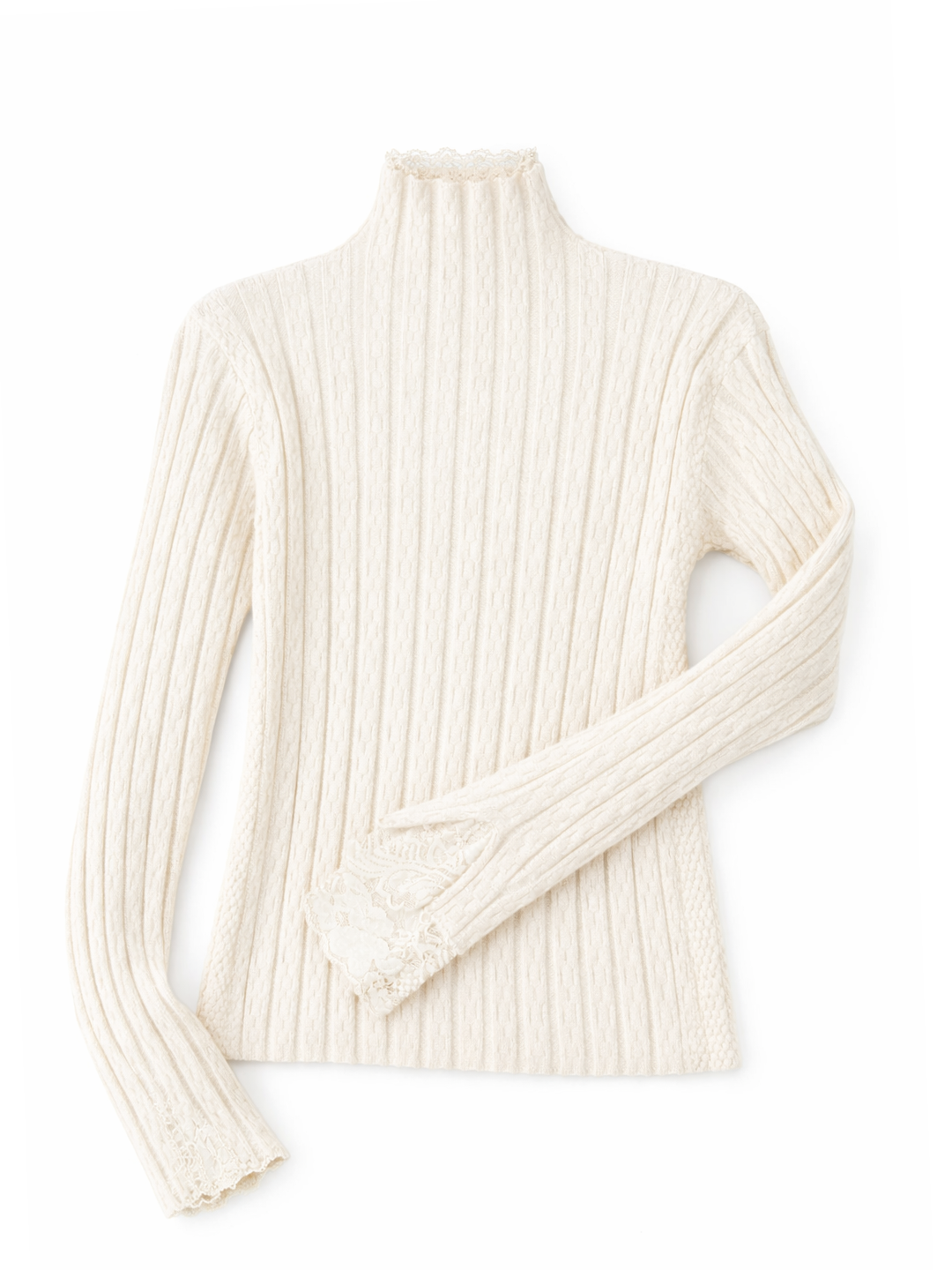 Elegant High Neck Lace-Trimmed Sweater