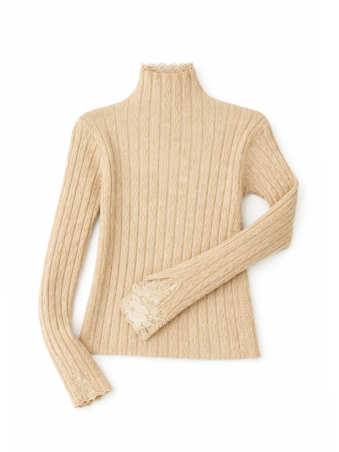 Elegant High Neck Lace-Trimmed Sweater