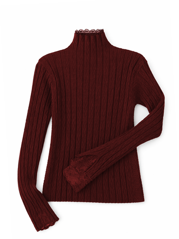 Elegant High Neck Lace-Trimmed Sweater