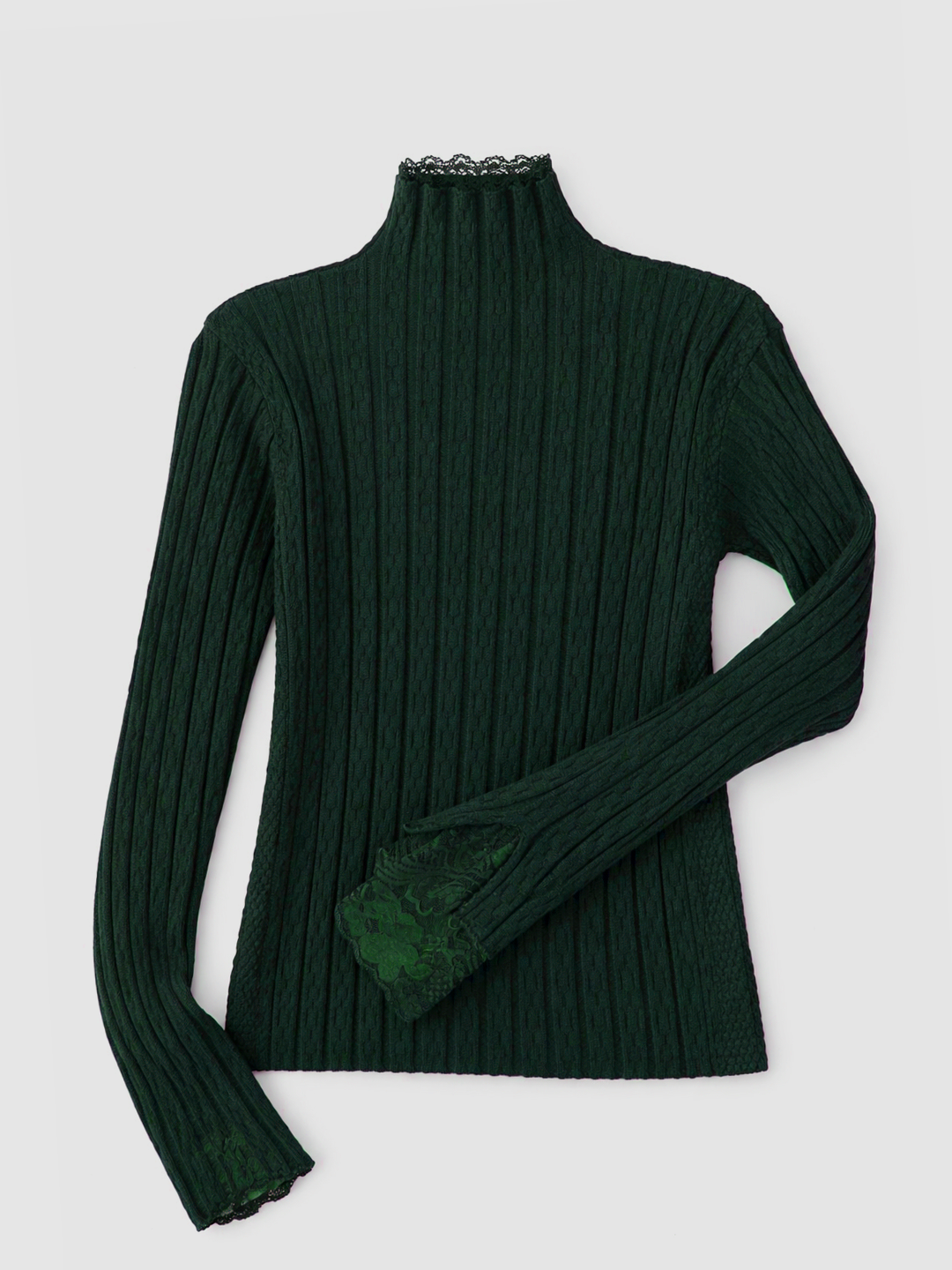 Elegant High Neck Lace-Trimmed Sweater